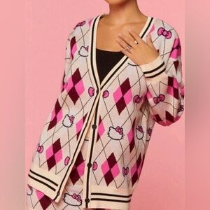 NEW Hello Kitty Argyle Cardigan Sweater